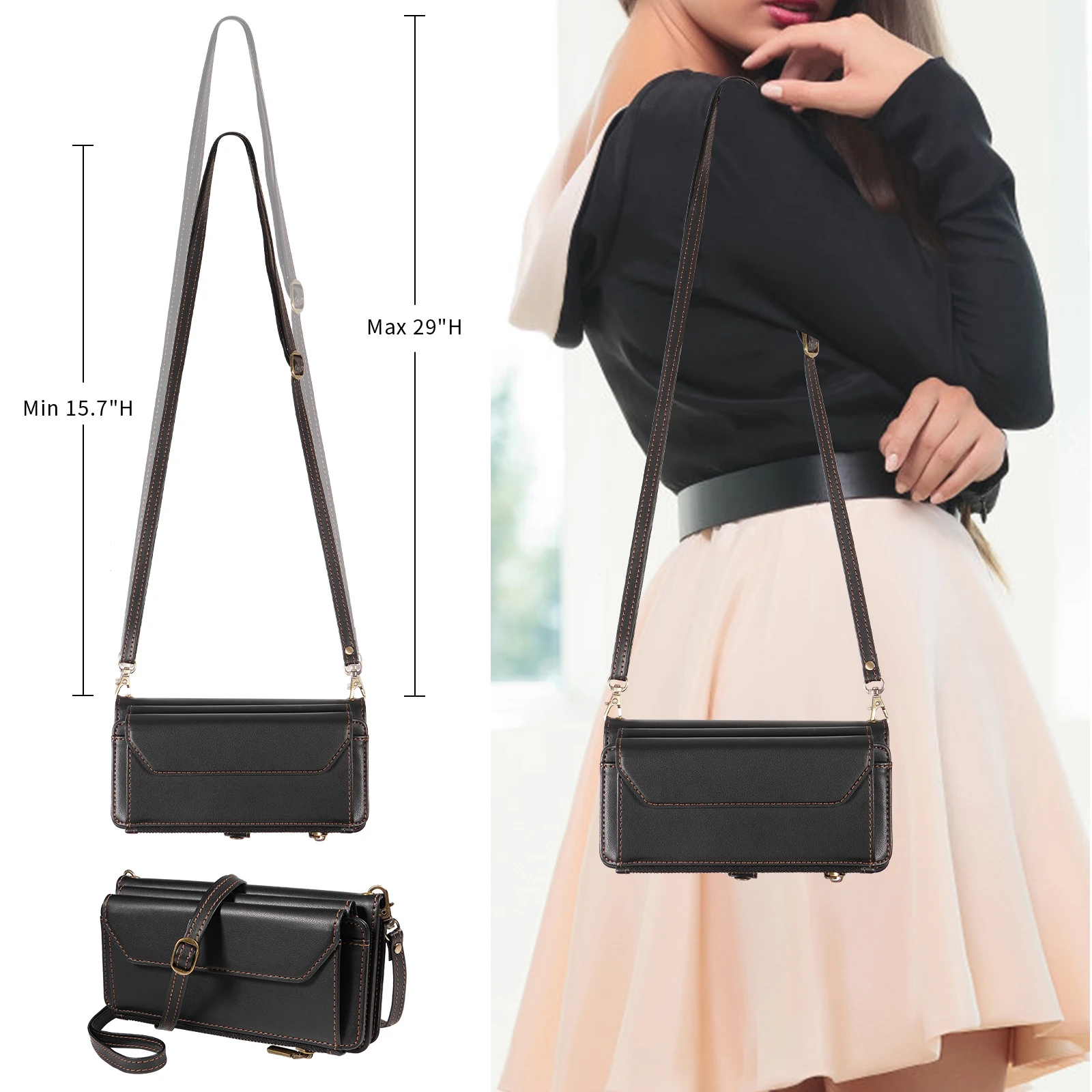 Deluxe Multi-Card Slot Wallet-Style Phone Case with Long and Short Straps, Protective Coin Pocket & Crossbody Strap, Anti-Drop Faux Leather Design
