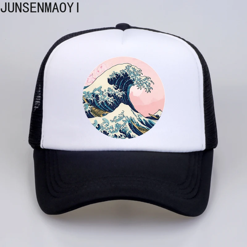 Retro Wave Japan Anime Men Trucker Hat Vaporwave Kanagawa Berretto Da Baseball Donna Summer Mesh Trucker Hat Cappello Da Sole Genitore-Figlio