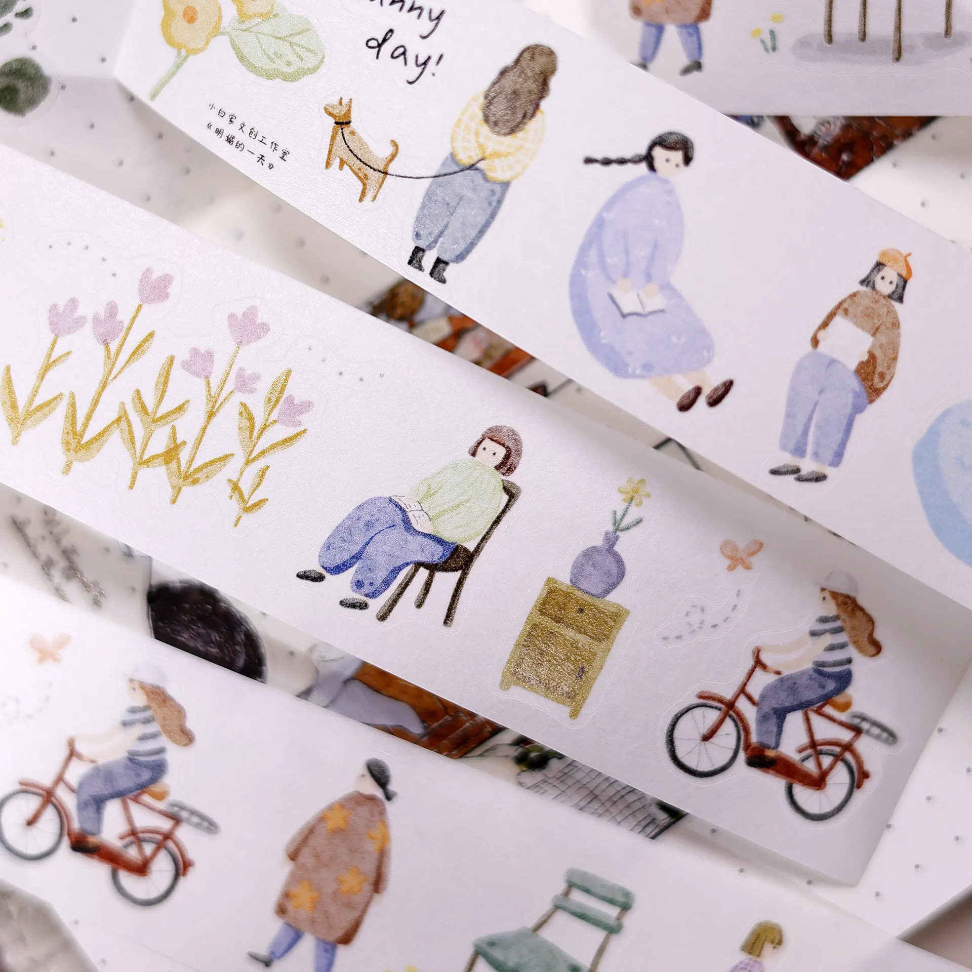 샤오바이의 밝은 하루 빛 레트로 소금 캐릭터 와시 페이퍼 PET 다이컷 저널 테이프