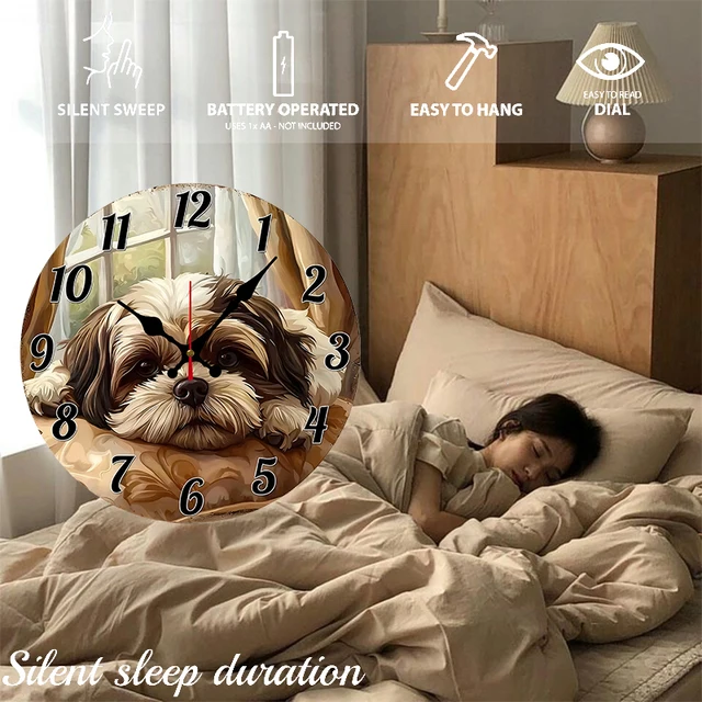 Lying Puppy Wooden Round Silent Wall Clock 4