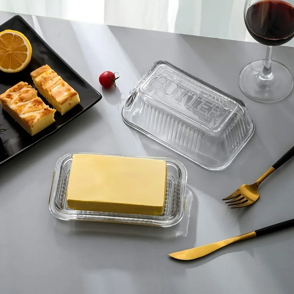 Clear Butter Dish With Lid Cake Cheese Decoration Box Multifunctional Food Storage Vintage Glass Butter Holder Container