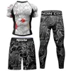 New Compression MMA Rashguard T-shirt Men's Running Suit Muay Thai Shorts Rash Guard Sports Gym Bjj Gi Boxing Jerseys 4pcs/Sets 3