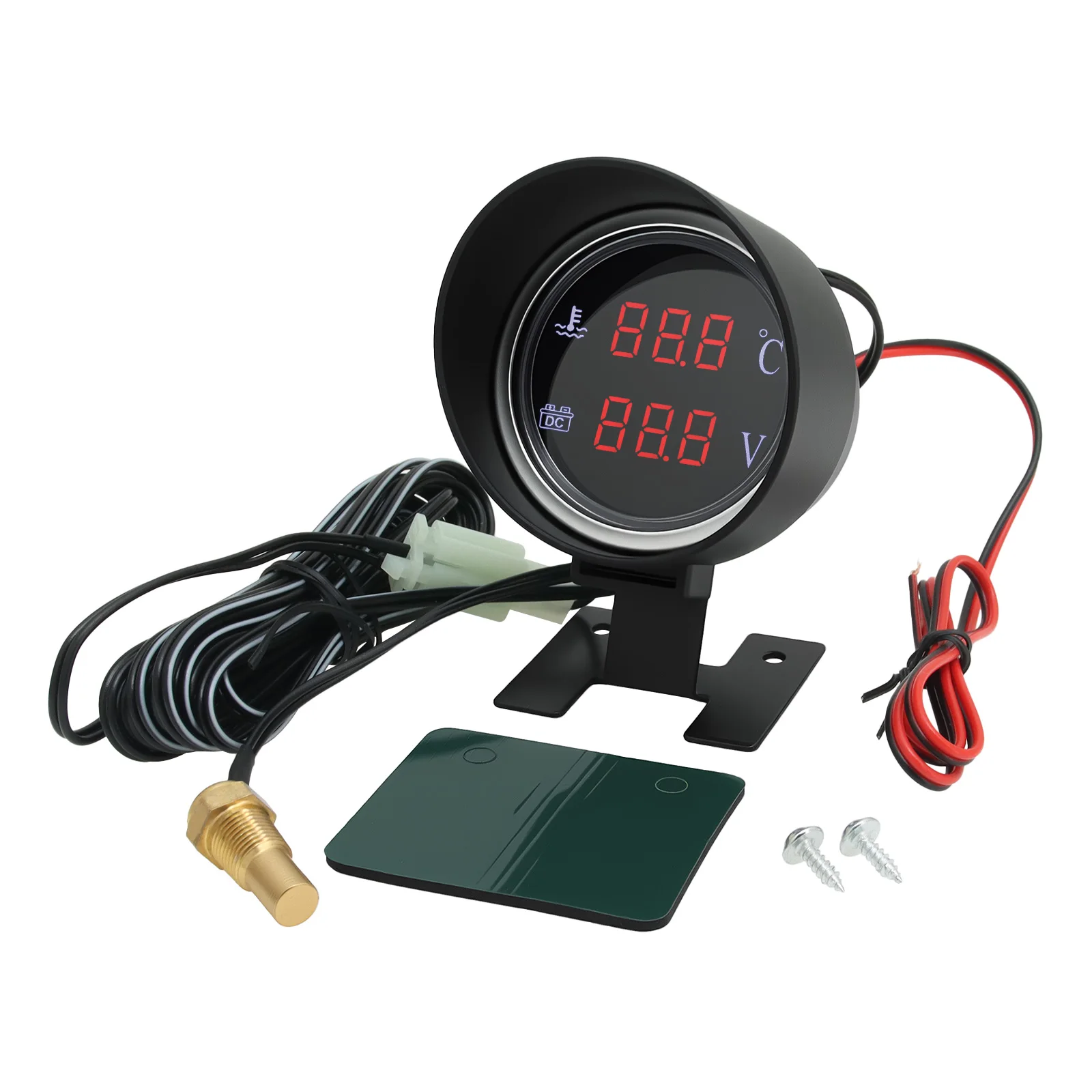 자동차 트럭 LCD 2 in 1 게이지 수온계+전압계 (10mm 수온 센서 포함) 12v/24v용 디지털 자동차 패널