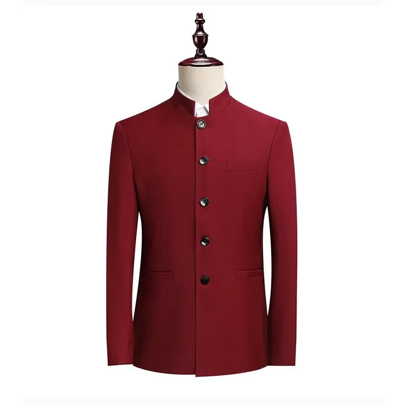 Blazer Men Fashion Gentleman Business Slimming Outdoor Zhongshan Suit Trendy Banquet Host Casual Wedding Stand-up Collar Blazer - 2