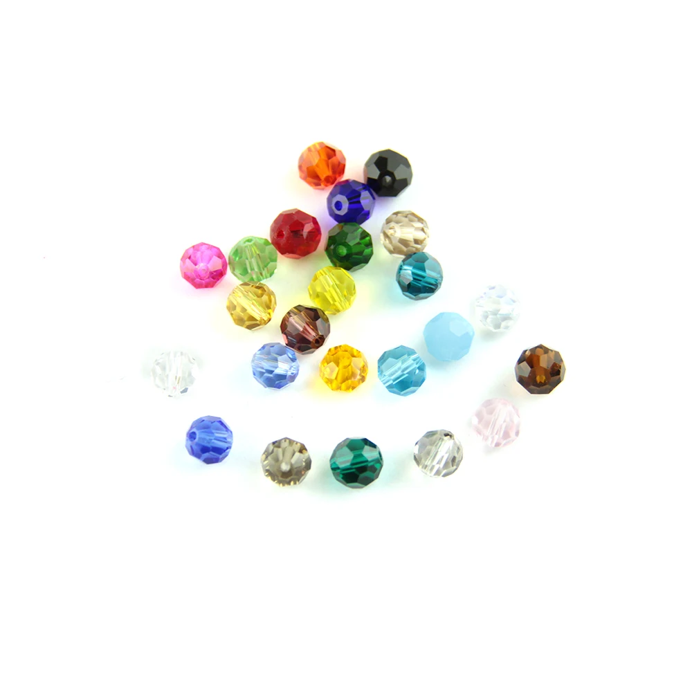 라운드 32 면 컷 볼 솔리드 컬러 2-14mm 면 크리스탈 유리 느슨한 스페이서 비즈 로트, 보석 제작 DIY 공예품