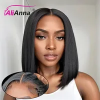 Perruque sans colle en cheveux humains prête à porter, perruques courtes bob pour femmes, perruques transparentes pré-coupées en cheveux humains, perruques décolorées sans nœuds, ligne de cheveux naturelle, perruques 100% cheveux humains pour femmes, sans colle, perruques pas chères en liquidation, perruque Alianna 4x4 Lace Closure pré-épilée 1