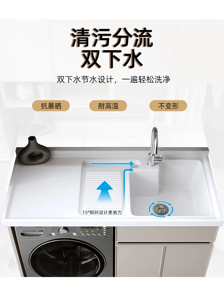 Space aluminum integrated balcony washing machine cabinet roller laundry cabinet partner with washboard pool washing table basin