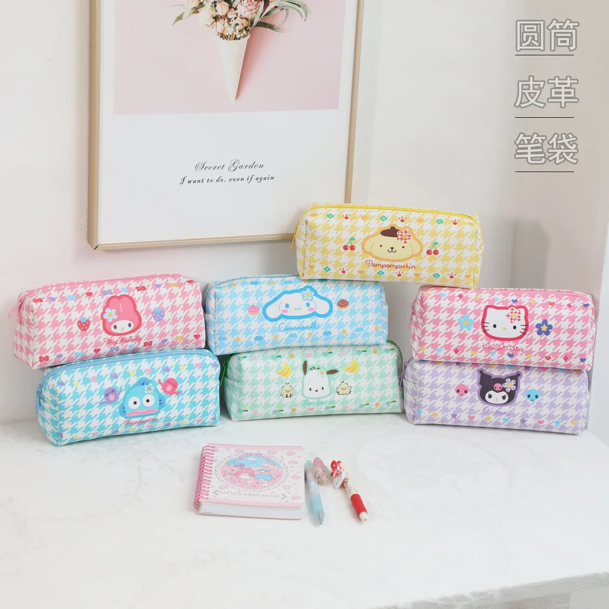 

New Sanrio Waterproof Large Capacity Pencil Bag Kawaii Hellokitty Mymelody Kuromi Pochacco Children Cartoon Cylinder Pen Case