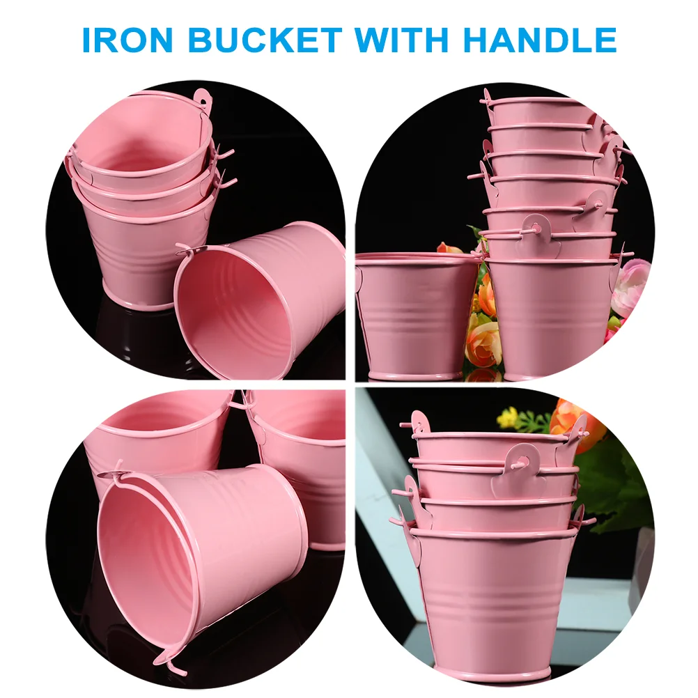 12 Pcs Small Iron Bucket Planter Pot Pot Cache Pots Garden and Mini Hamper with Handle Drum Wedding Metal Cube
