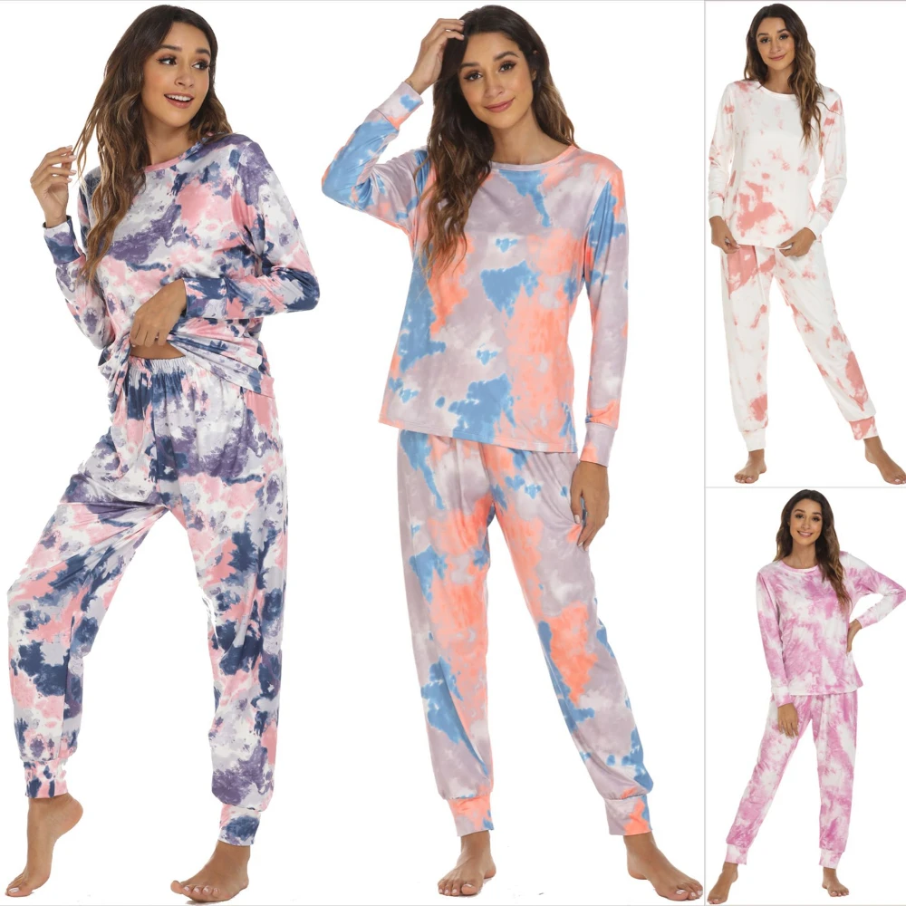 

Two Piece Set Pajamas for Women Tie-dyed Sleepwear Pyjamas Pjs Long Set Spring Autumn Winter Longtrouser Loungewear Home Clothes