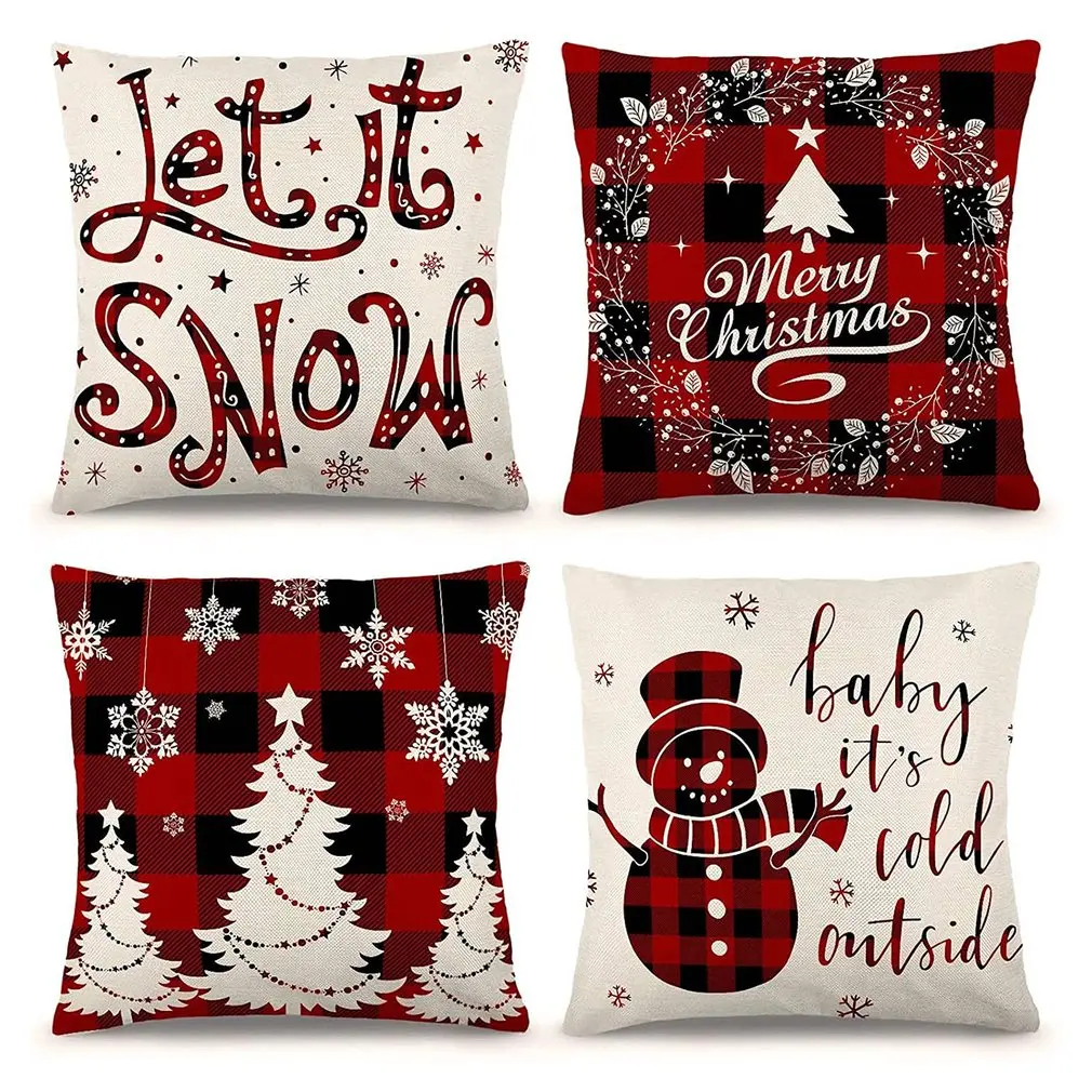 

4pcs Christmas Deer Cushion Cover For Sofa Linen Pillowcase Elk Santa Claus Pillow Case Home Office Back Throw Pillow 45*45cm