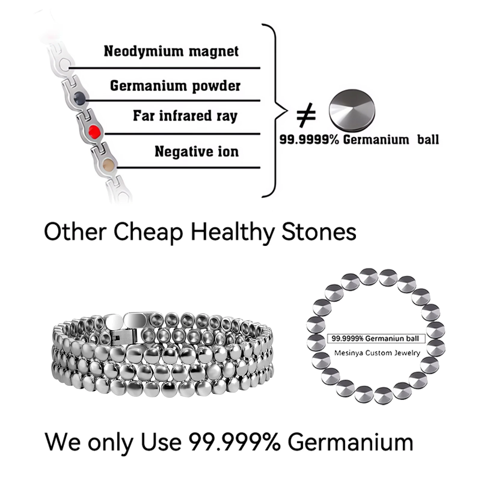 Mesinya 99.9998% Germanium beads Titanium Energy Bracelet Healthy Therapy Bracelet for Men Women Tool Gift Jewelry Box Included