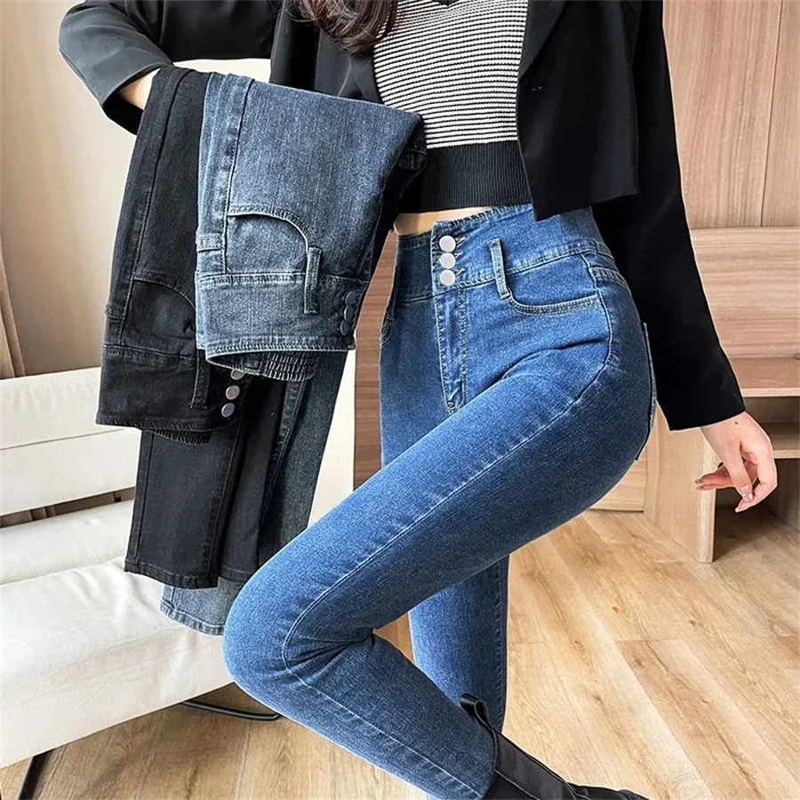 High Waist Women's Ankle-length Pencil Jeans Spring Fall Skinny Vaqueros Korean New Streetwear Denim Pant Stretch Kot Pantalones