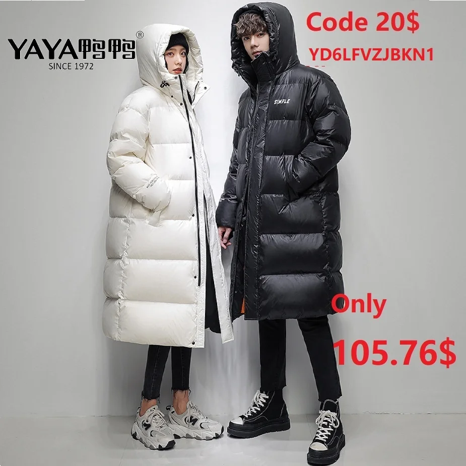 

YAYA 2024 Women & Men Down Jacket hood Windbreak Waterproof Couples Version Winter Long Overcoat Man and Ladies' Padded Parkas