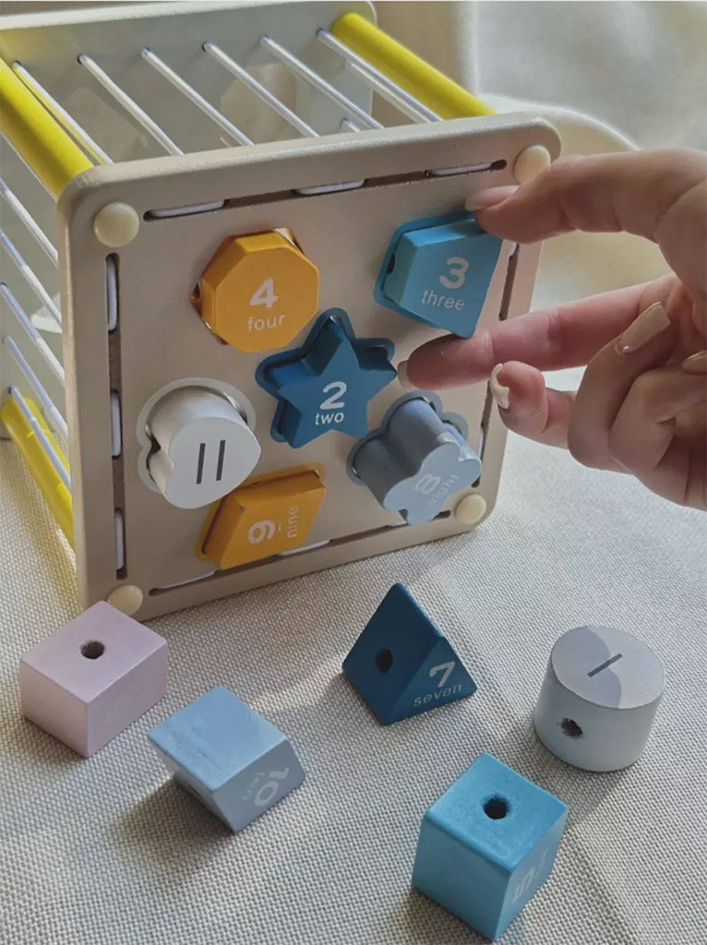 Baby Shape Sorter Cube Toddler Montessori Toys Shape Stringing Threading Toys Fine Motor Stacking Block for Boys Girls