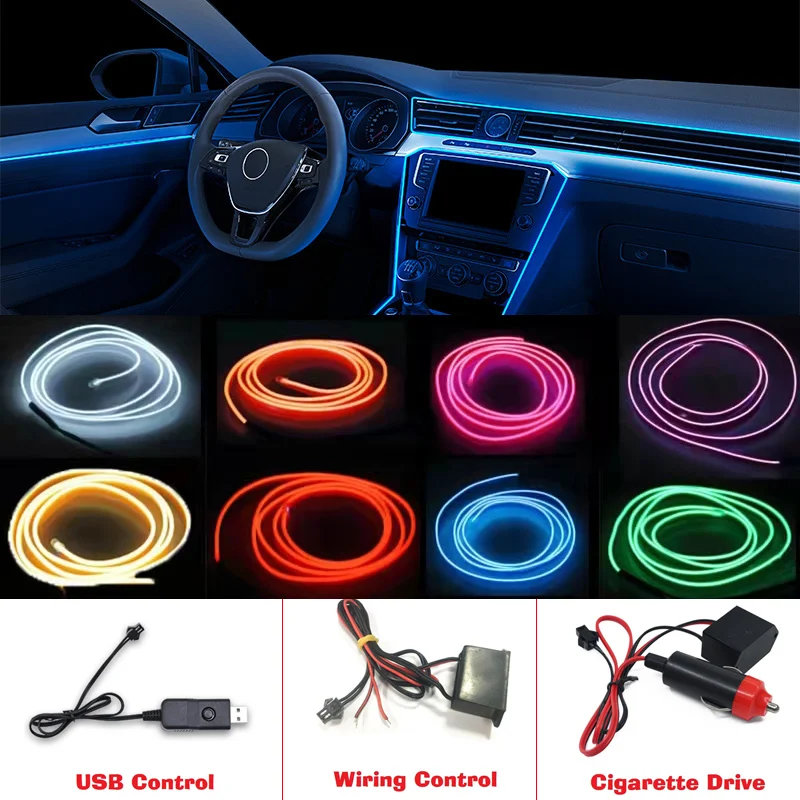 LED Strip Lights 1M-5M Car Interior Lighting Decoration Garland Wire Rope Tube Line flexible Neon USB Cigar Drive