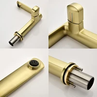 ก๊อกน้ำห้องน้ำระดับไฮเอนด์ โมเดิร์น ทำจากทองเหลืองแท้ สำหรับอ่างล้างหน้าในวิลล่า โรงแรม บ้าน ติดตั้งบนเคาน์เตอร์ ก๊อกน้ำผสมน้ำร้อนน้ำเย็น รูเดียวที่จับเดียวสูงและสั้นเรือห้องน้ำห้องน้ำผสมก๊าป 2