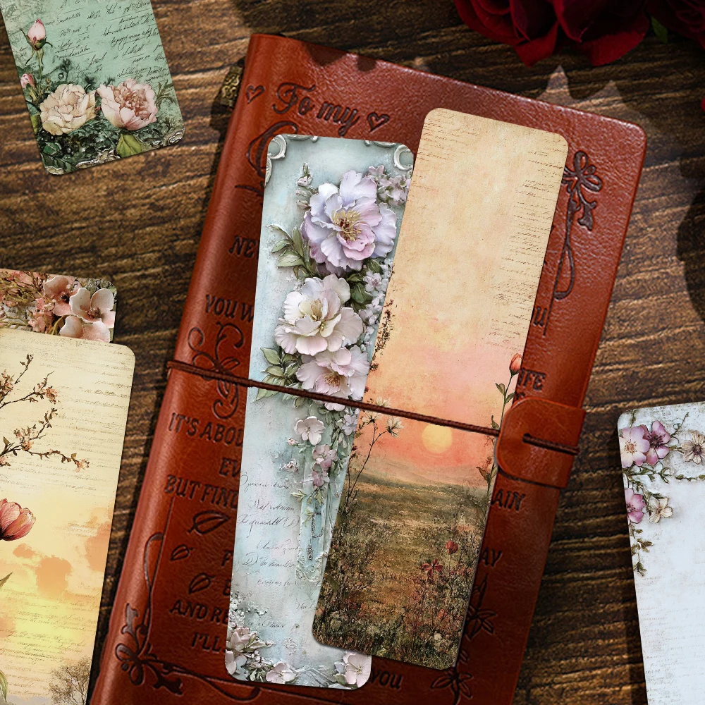 30pcs Stereoscopic Vintage Landscape Wallflower Bookmarks Students Message Index Paper Cards Handbook DIY Decorative Materials bookmarks stationery supplies paper bookmark