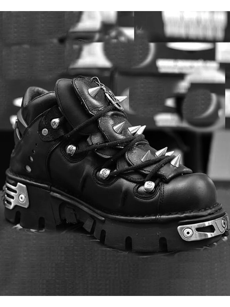 Mens Motorcycle Ankle Boots Retro Punk Metal Rock Sneakers Couple