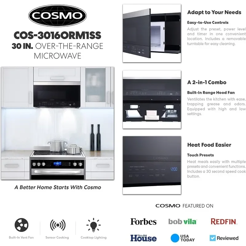 COSMO COS-3016ORM1SS 30 in Over the Range Microwave Oven with 1.6 cu. ft. Capacity