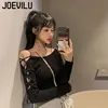 Bandage Long Sleeve Knitted Shirt Women's Off Shoulder Sexy Tops Slim Chic T-shirt Spring and Autumn Pullover Solid Y2k Sweater 1
