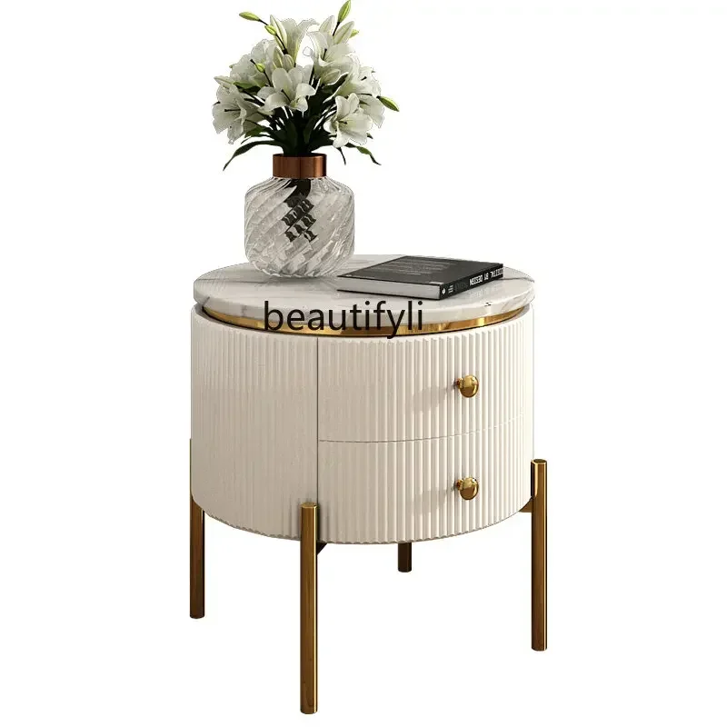 

Marble Corner Table Bedside Table Sofa Side Cabinet Living Room Stone Plate round Stone Plate Small Coffee Table