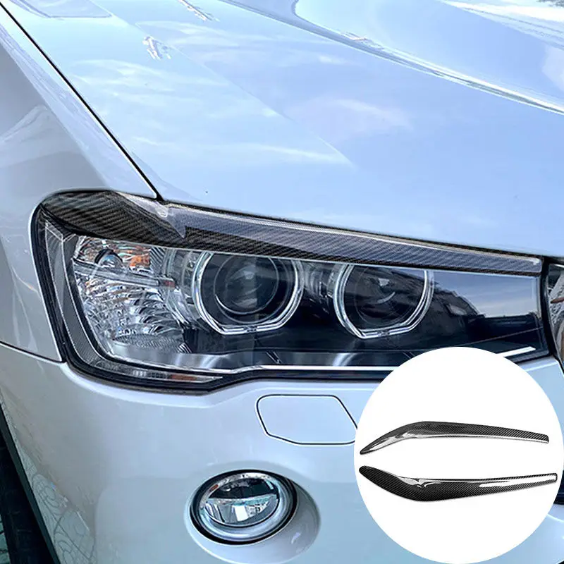 

For BMW X3 X4 F25 F26 2014-2017 Carbon Fiber Front Headlight Lamp Eyebrow Trim Hoods Stick Exterior Parts Styling
