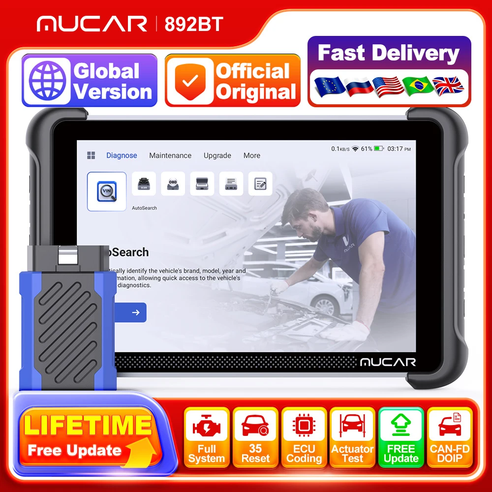 MUCAR 892BT Lifetime Free Car Diagnostic Tools ECU Coding Bidirectional ...