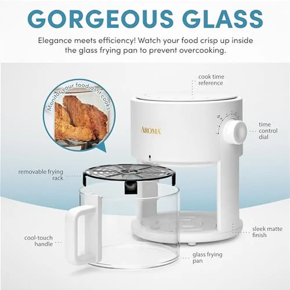 Glass Air Fryer Countertop Oven 360Crispy Technology 3 Quart White Stain Resistant Non-Toxic Easy Clean Fast Cooking Mini Fryer 4