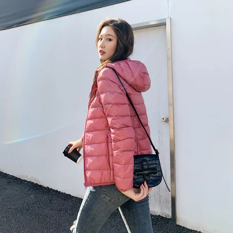 New Fashion Warm Light Short Down Coat Women Solid Colors Zipper Oversized Hooded Jackets Autumn Witner Casual Commute Overwears fashion autumn winter slim short down jackets women solid colors hooded coats light warm thick outwear casual commuter overcoats