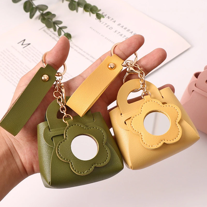 Creative Pu Leather Women Clutch Bag Shaped Keychain With Mirror