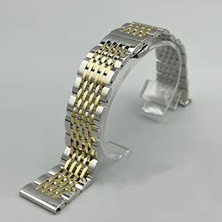 Premium Solid Stainless Steel Watch Band with Butterfly Clasp - Replacement Strap Bracelet - 21mm (Gold Silver)