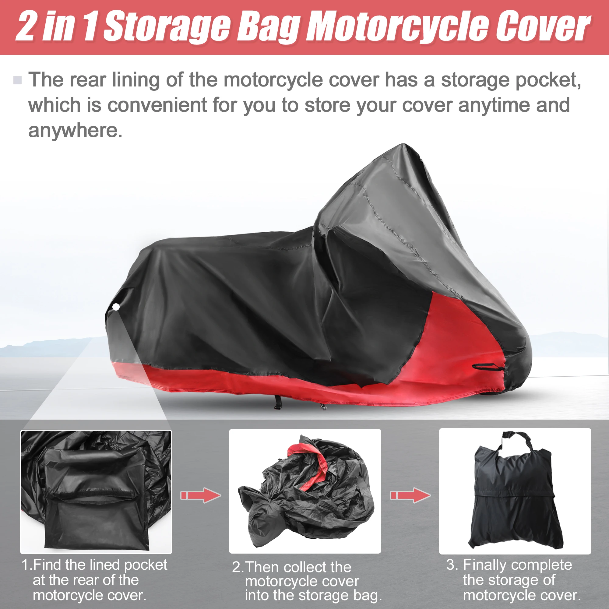 Motoforti 210d L-XXXL 2 in 1 Motorrad abdeckung Motorrad abdeckung ganzjährig universell wasserdicht im Freien Regens taub Sonnenschutz – Detail 7