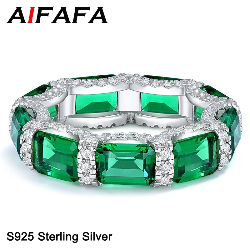 

AIFAFA 100% S925 Sterling Silver Emerald Rings For Women Top Grade Sparkling Diamond Gemstone Wedding Band Jewelry Drop Ship