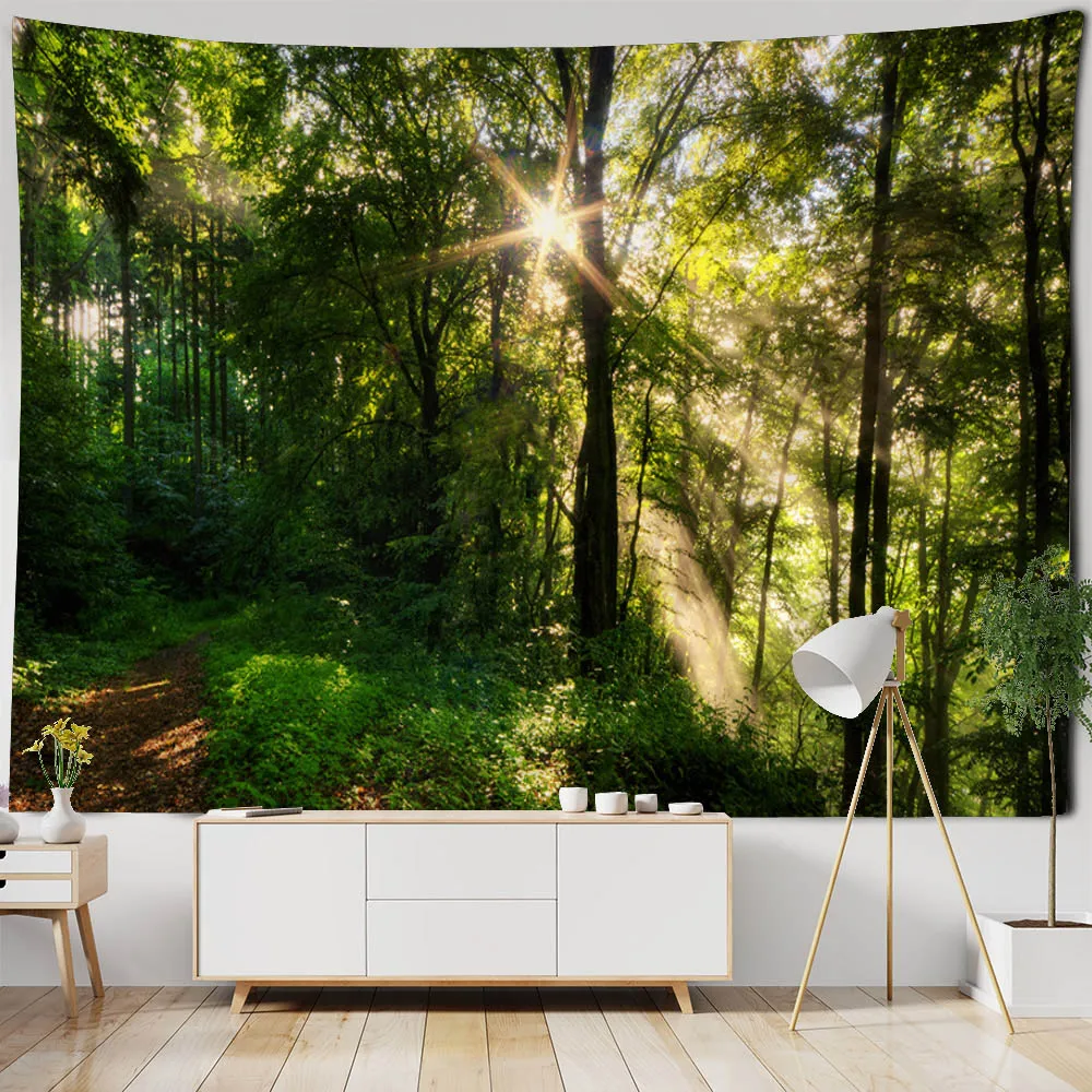 Natural Forest Landscape Tapestry Jungle Wall Hanging Bohemian Home Art Decoration Living Room Bedroom Background Poster