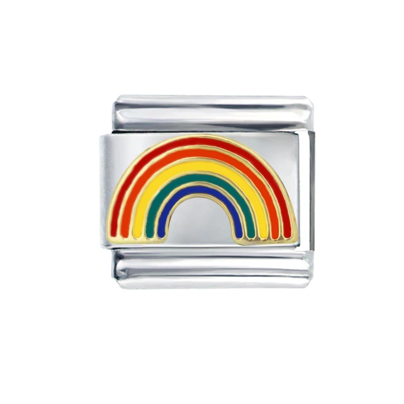 Stainless Steel 9mm Wide Classic Links Colorful Enamel Rainbow Italian ...