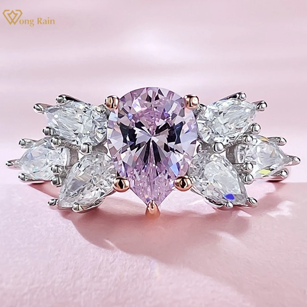 

Wong Rain Romantic 925 Sterling Silver Sparkling Pear 6*8 MM Lab Sapphire High Carbon Diamond Gemstone Engagement Ring Jewelry