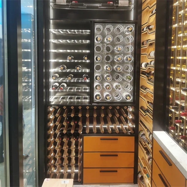 Luxury Glass Wine Cellar Display Rack Stainless Steel Wine Locker For Bar Living Room Furniture Or Home