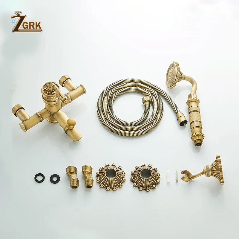 ZGRK Shower System Bathroom Faucet Hand Shower Set Brass Mixer Taps Top Spray Rainfall Head Washing Faucets Antique