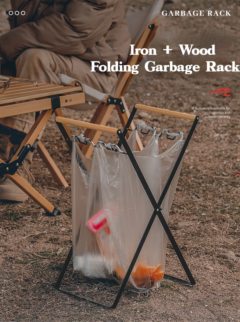 MOUNTAINHIKER Outdoor Camping Tragbares Aufbewahrungsregal Plastik-Müllsackhalter Faltbares Haushalts-Küchenregal mit Holzgriff B – Detail 9
