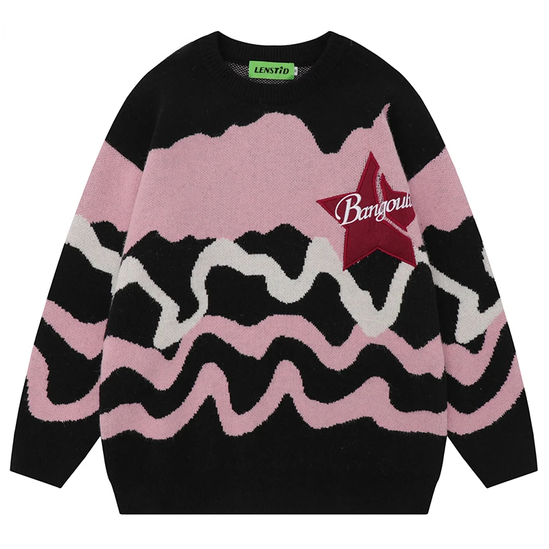 

Autumn Men Striped Knitted Jumper Sweaters Hip Hop Vintage Knitwear Streetwear Harajuku Fashion Casual Pullovers Knit Clothing