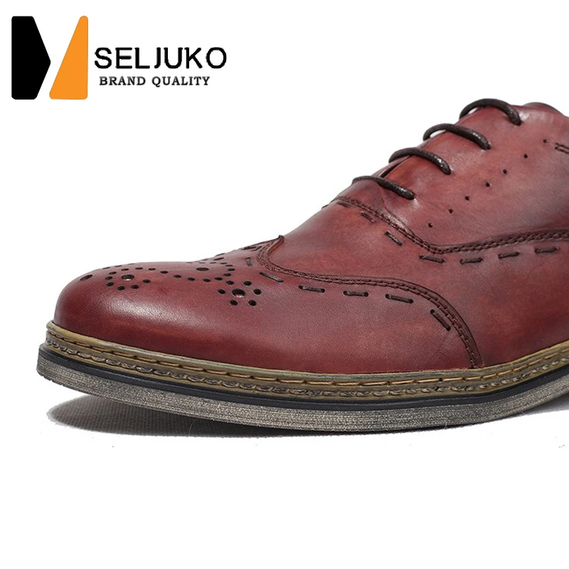 Europe And the United States Goodyear Craft Men's Leather Shoes Brock Oxfords Carved Handmade Leather Shoes Business Formal Shoe