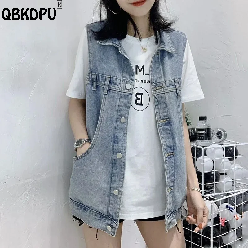 Vintage Denim Vest Women Korean Fashion 