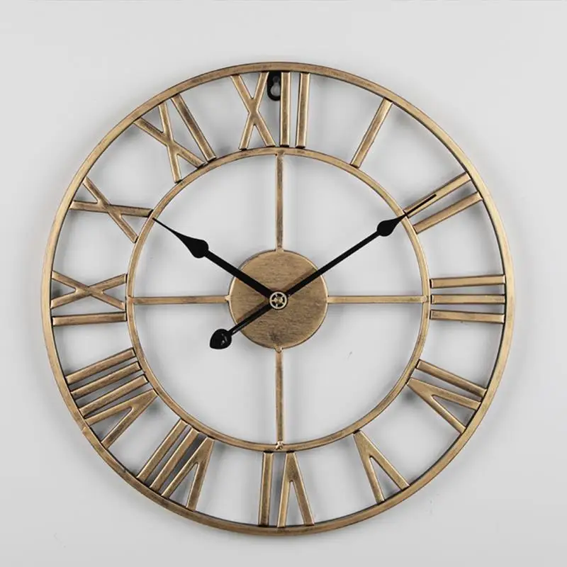Iron Silent Wall Clock Simple Wall Clock Decor Home Decorative Wall Clock Living Room Wall Clock (Golden Embryo Golden Stitches)