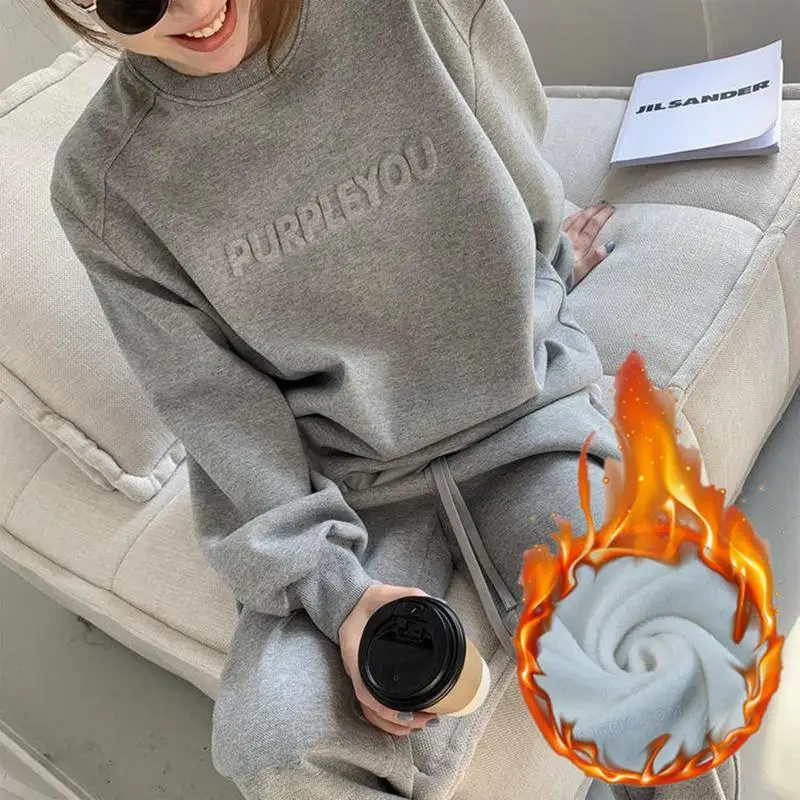 Women Fleece Tracksuit Sets Winter Long Sleeve Sweatshirts Jogger Pant 2 Piece Outfits Workout Athletic Loungewear - Image 5