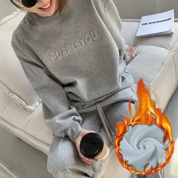 Women Fleece Tracksuit Sets Winter Long Sleeve Sweatshirts Jogger Pant 2 Piece Outfits Workout Athletic Loungewear 5