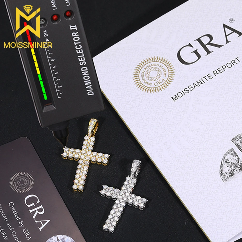 2 Rows Moissanite Cross Necklaces S925 Silver Pendant For Women Men Hip Hop Jewelry Pass Diamonds Tester With GRA Free Shipping newly patterns cross texture leather wallet case with strap for samsung galaxy a41 global version leopard