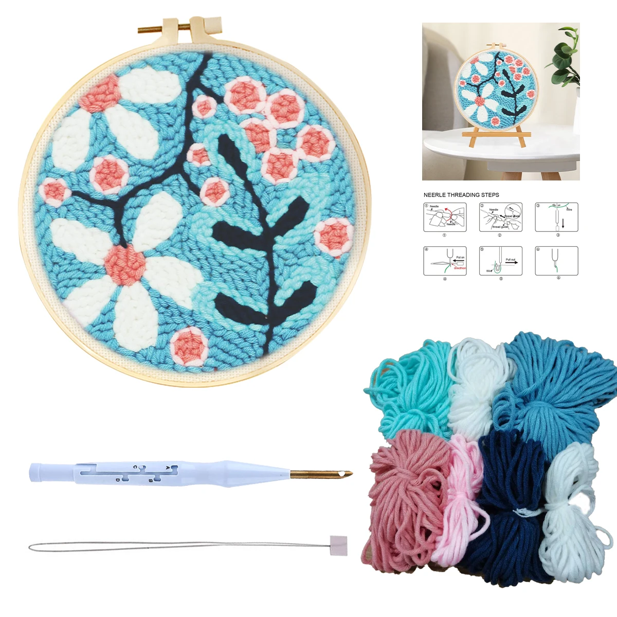 Ruopoty Flowers Pattern Punch Needle Embroidery Kits Diy Craft Punch Needle Embroidery Kits Rug For Starter Kits