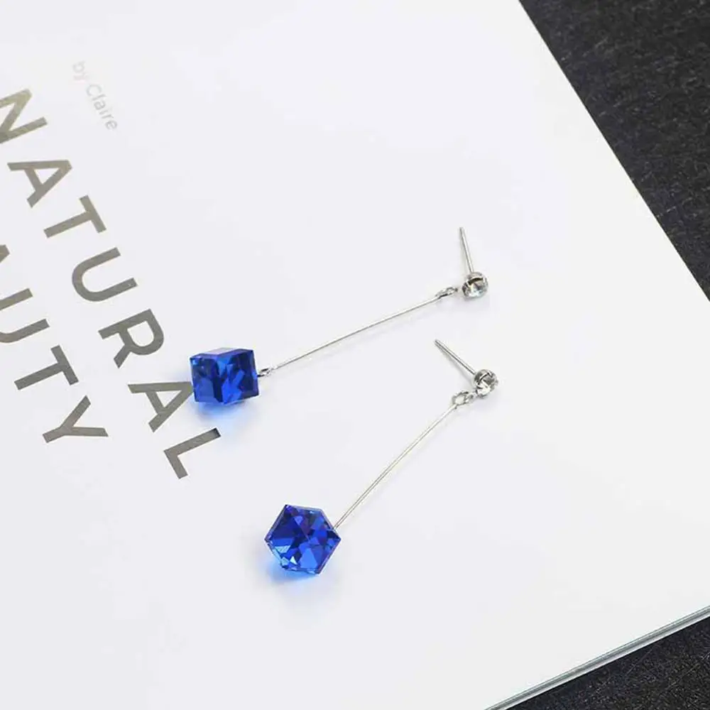 Multicolor Long Drop Cube Crystal Jewelry Dangle Earrings With Stones