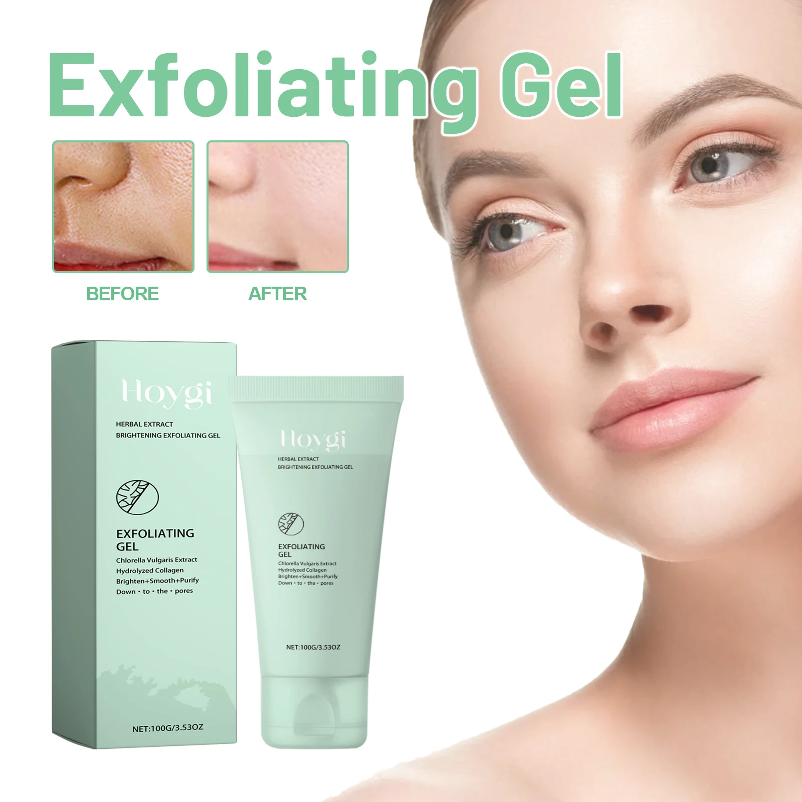 Herbal Exfoliating Gel Gentle Blackhead & Clogged Pores Remover, Pore Minimizing Brightening Scrub, Non-Irritating Skin